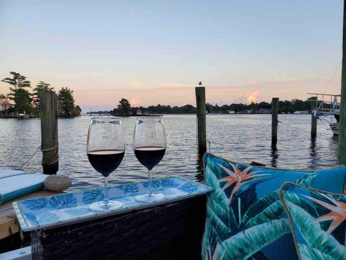 Wine and sunset views from the deck